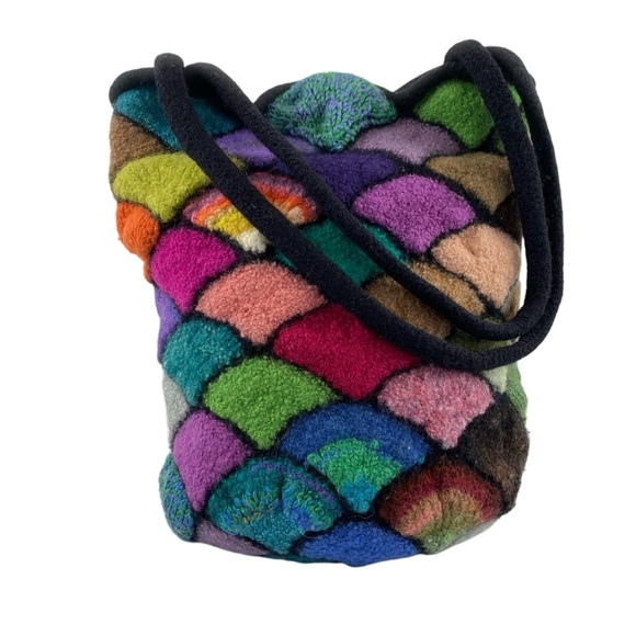 Colorful Felted “Stained Glass” Patchwork Fan Lined Rainbow Fish Hobo Bag Purse - Picture 1 of 13